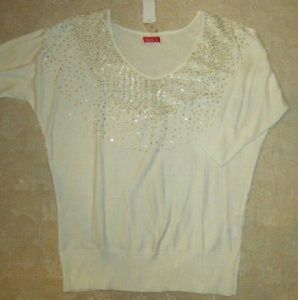 ELLE Dolman Sleeve Embellished Knit Sweater Top Sz M NWT